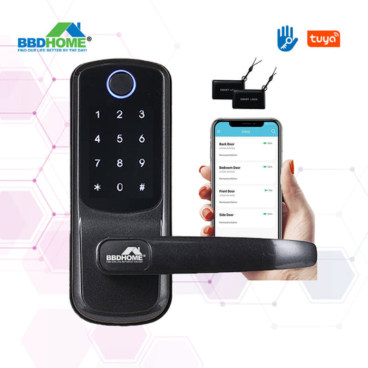 BBHOME 005 Temporary Password Fingerprint Unlock Smart Keypad Handle Lock Keypad Door Lock With Handle